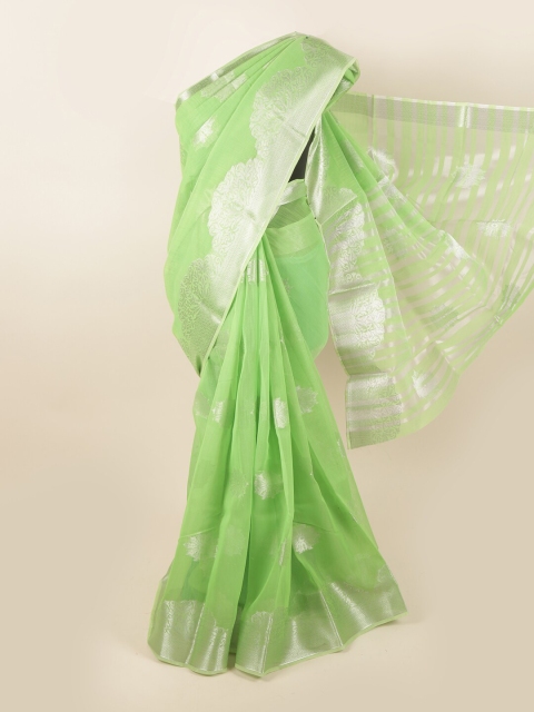 

Pothys Green & Silver-Toned Ethnic Motifs Zari Chanderi Cotton Saree