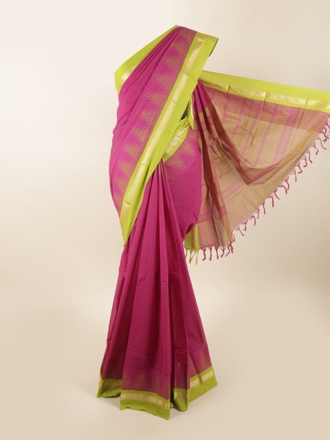 Pothys Magenta Pink & Green Zari Pure Cotton Saree