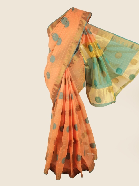 

Pothys Orange & Green Ethnic Motifs Chanderi Cotton Saree
