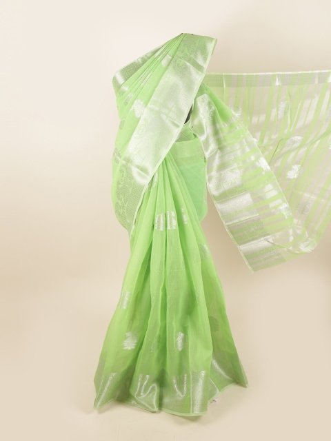 

Pothys Green & Silver-Toned Ethnic Motifs Zari Chanderi Cotton Saree