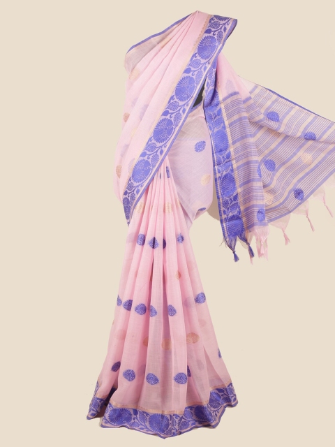 

Pothys Pink & Blue Floral Chanderi Cotton Saree