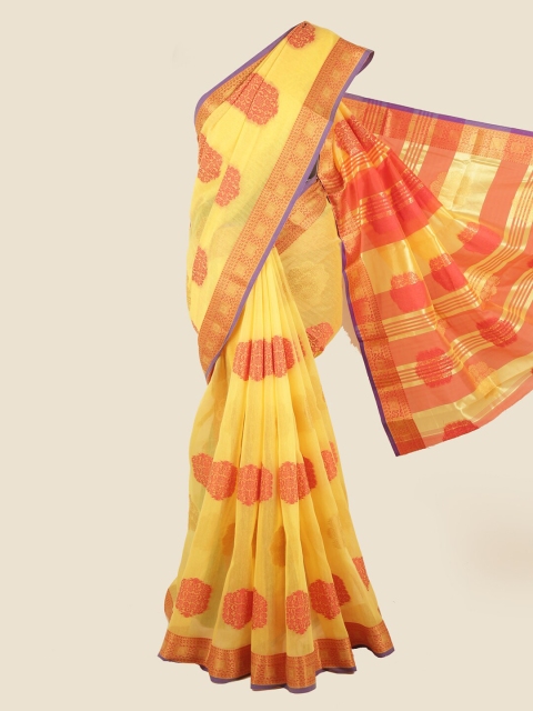 

Pothys Yellow & Red Ethnic Motifs Chanderi Cotton Saree