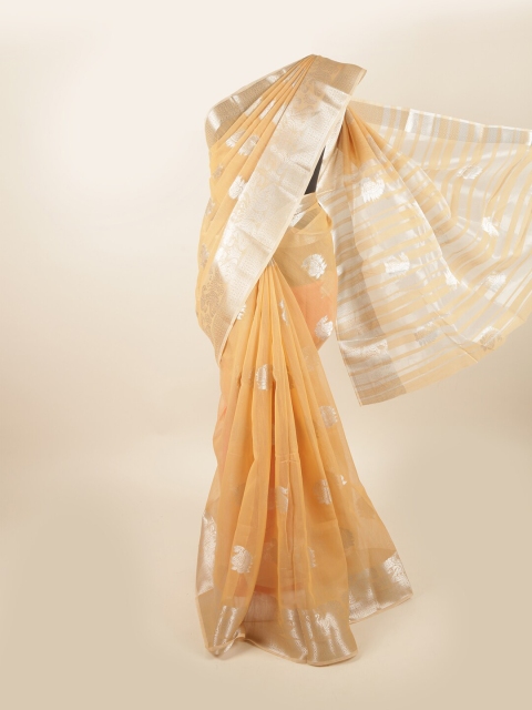 

Pothys Yellow & Silver-Toned Woven Design Chanderi Saree