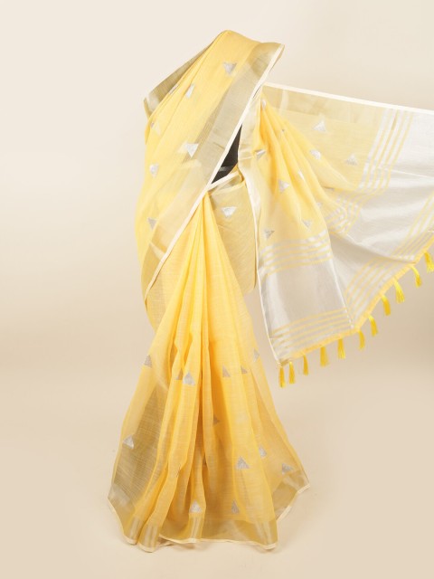 

Pothys Yellow & Beige Woven Design Linen Blend Saree