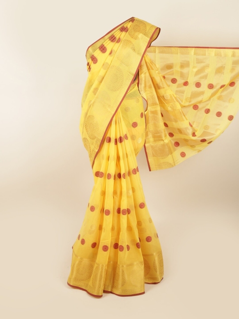 

Pothys Yellow & Red Woven Design Zari Chanderi Saree