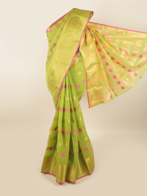 

Pothys Green & Pink Woven Design Zari Chanderi Saree