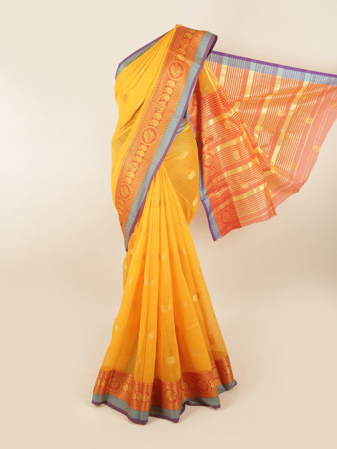 

Pothys Yellow & Red Woven Design Chanderi Saree