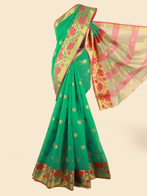 

Pothys Green & Red Ethnic Motifs Chanderi Saree