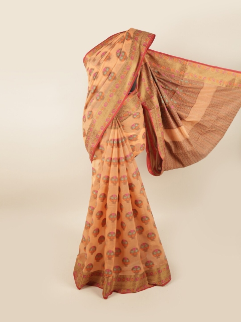 

Pothys Orange & Blue Ethnic Motifs Chanderi Saree