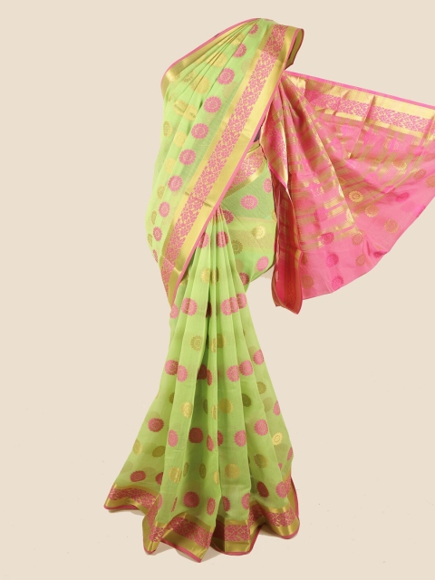 

Pothys Green & Pink Ethnic Motifs Chanderi Saree
