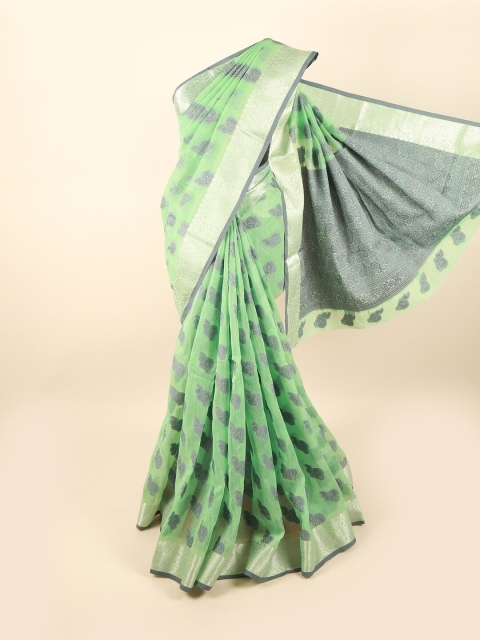

Pothys Green & Grey Melange Ethnic Motifs Chanderi Saree