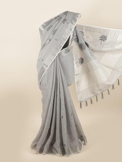 

Pothys Grey Zari Linen Blend Saree