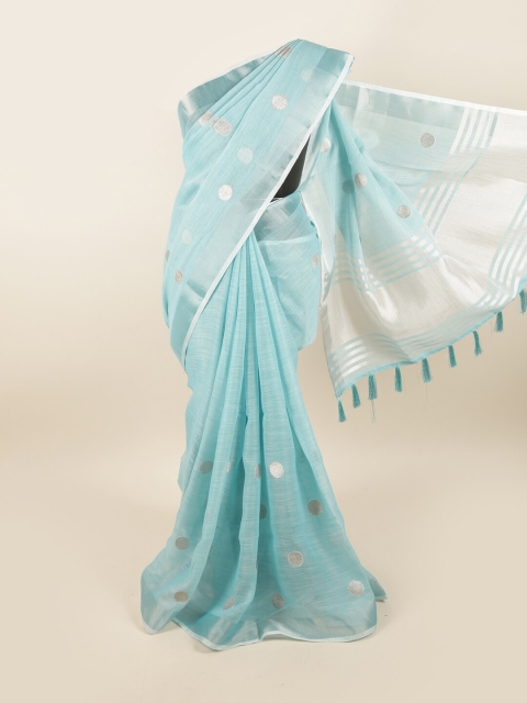 

Pothys Blue & Silver-Toned Ethnic Motifs Linen Blend Saree