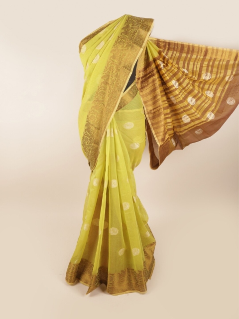 

Pothys Green & Brown Woven Design Chanderi Saree