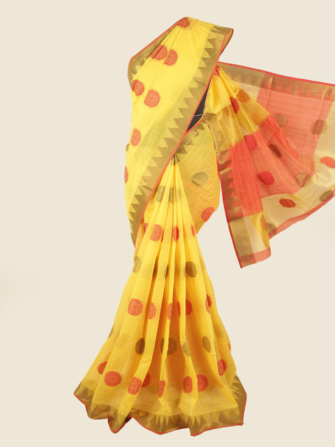 

Pothys Yellow & Red Ethnic Motifs Chanderi Saree