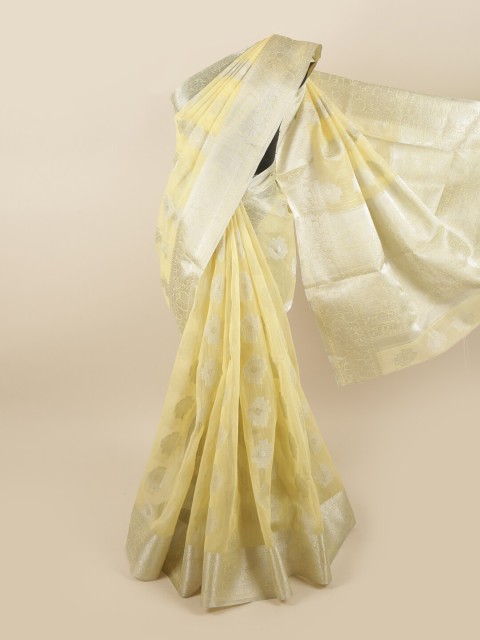 

Pothys Yellow & Gold-Toned Woven Design Chanderi Saree