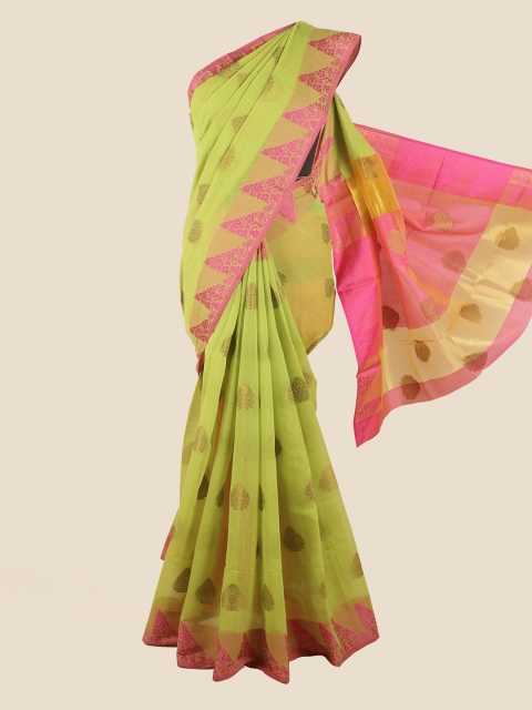 

Pothys Green & Pink Ethnic Motifs Chanderi Saree