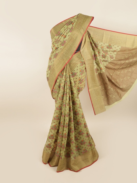 

Pothys Olive Green & Red Ethnic Motifs Chanderi Saree