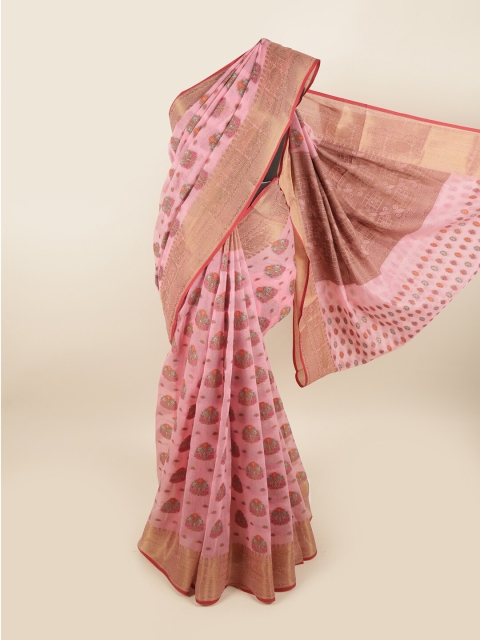 

Pothys Pink & Green Ethnic Motifs Chanderi Saree