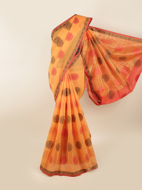 

Pothys Orange & Pink Ethnic Motifs Chanderi Saree