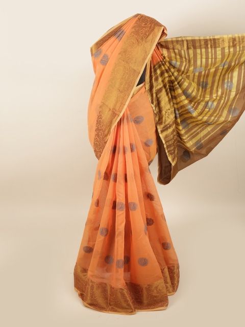 

Pothys Orange & Brown Chanderi Saree