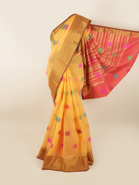 

Pothys Yellow & Pink Woven Design Chanderi Saree