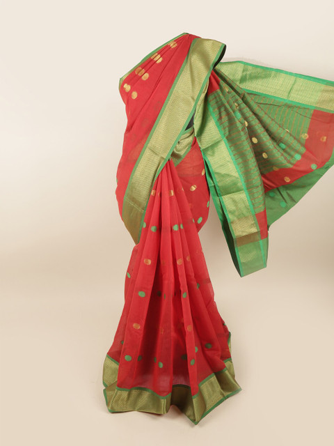 

Pothys Red & Green Woven Design Chanderi Saree