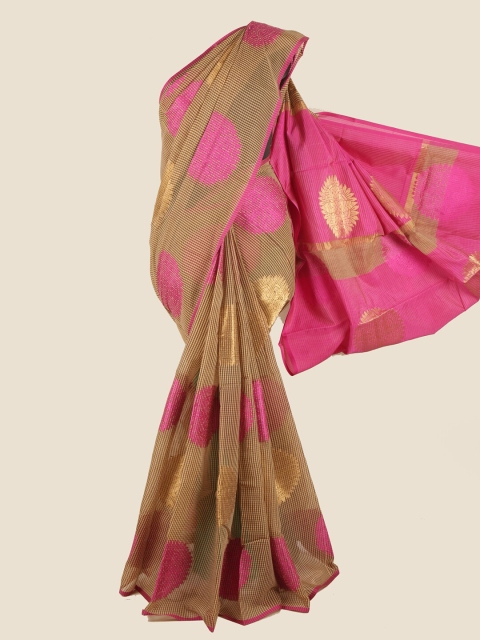 

Pothys Brown & Pink Woven Design Chanderi Saree