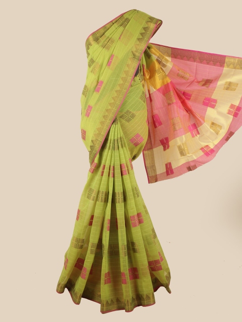 

Pothys Green & Pink Woven Design Chanderi Saree