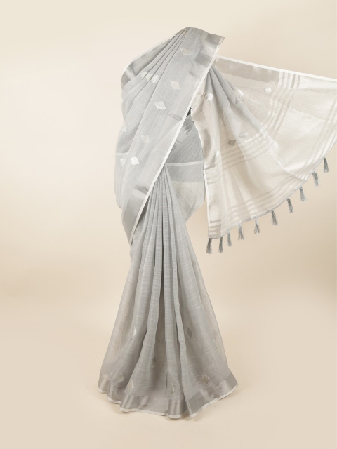 

Pothys Grey & Silver-Toned Linen Blend Saree