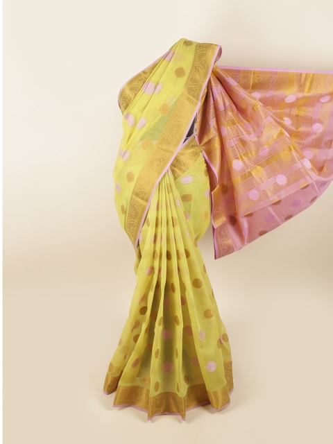 

Pothys Green & Gold-Toned Ethnic Motifs Chanderi Saree