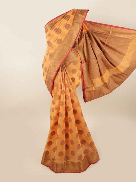 

Pothys Orange & Pink Ethnic Motifs Chanderi Saree