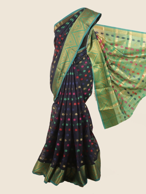 

Pothys Black & Blue Woven Design Chanderi Saree