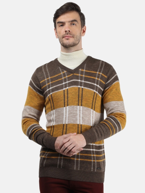 

Monte Carlo Men Mustard Yellow & Brown Printed Wool Pullover Sweater