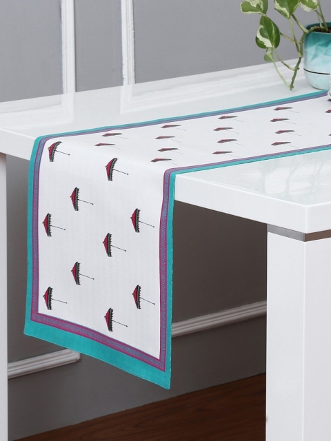 

Home Centre White & Blue Printed Cotton Table Runners