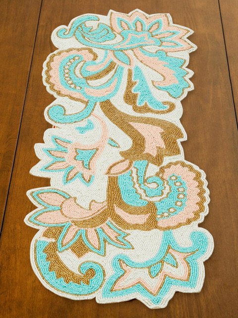 

Home Centre Blue & Gold Floral Embroidered Cotton Table Runners