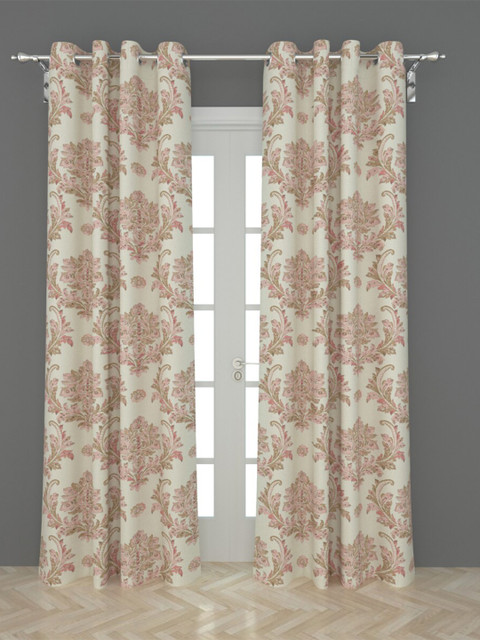 

Home Centre White & Rose Set of 2 Rhythm Printed Black Out Door Curtain