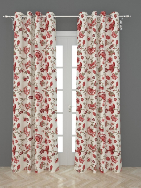 

Home Centre White & Red Set of 2 Floral Door Curtain