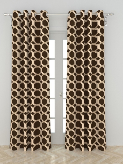 

Home Centre Brown & Cream-Coloured Set of 2 Geometric Black Out Door Curtain
