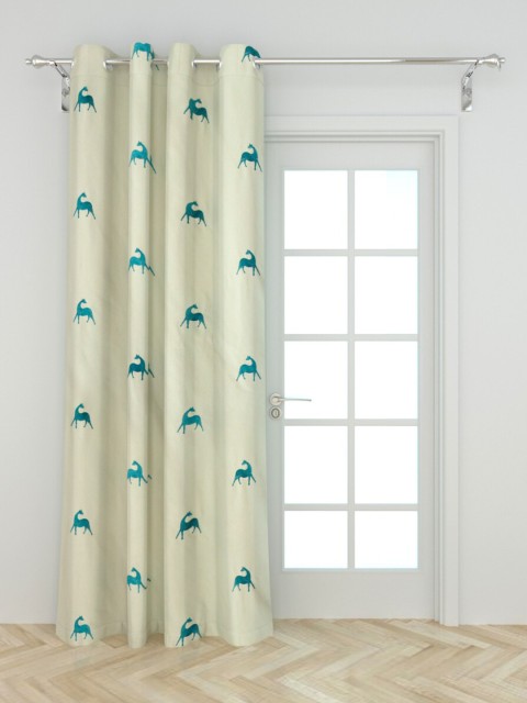 

Home Centre Cream-Coloured & Blue Embroidered Door Curtain