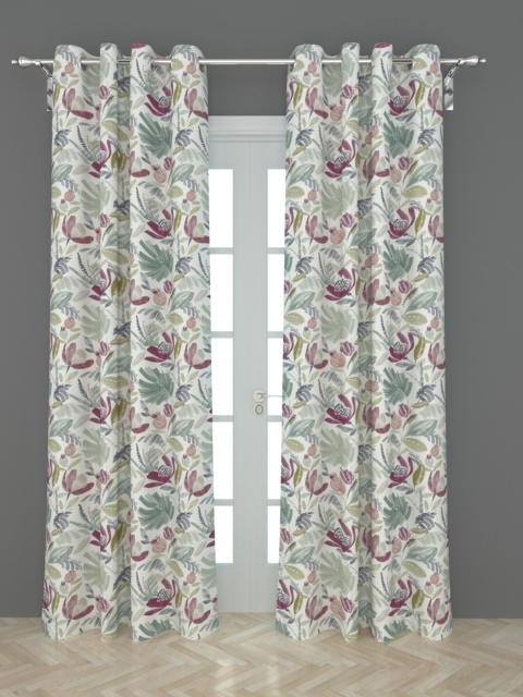 

Home Centre White & Green Set of 2 Floral Black Out Door Curtain