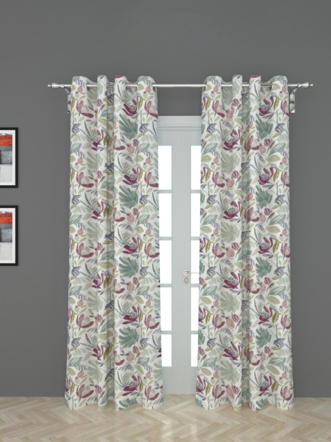 

Home Centre White & Green Set of 2 Floral Black Out Door Curtain