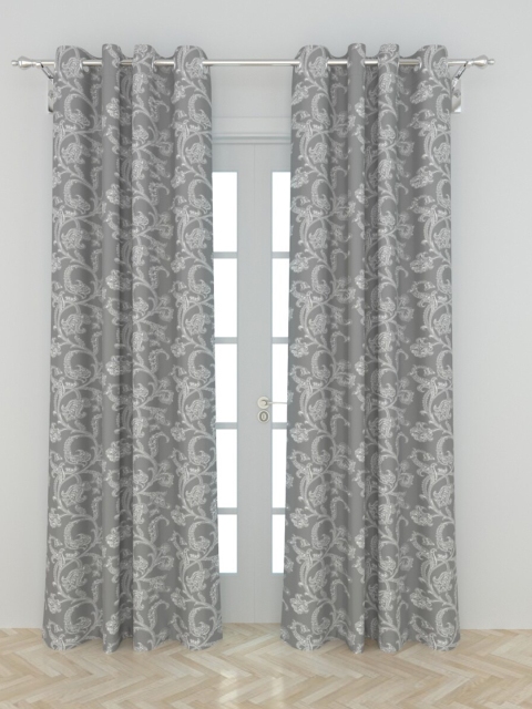 Home Centre Grey & White Set of 2 Ethnic Motifs Black Out Door Curtain