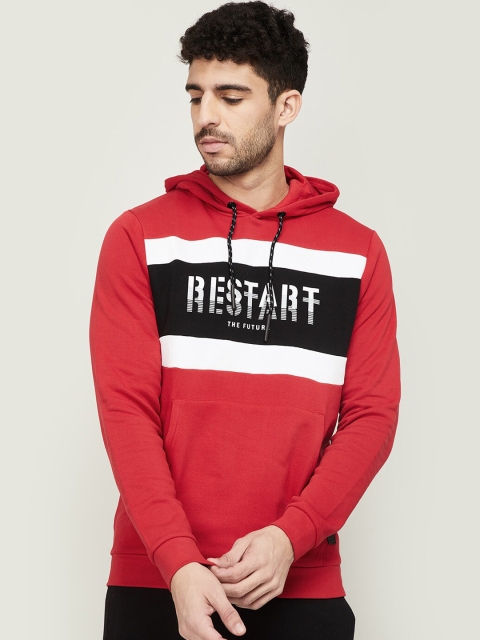 

Bossini Men Red Printed Hooded Sweatshirt