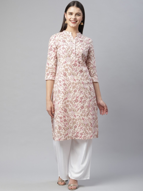 

HERE&NOW Women Cream-Coloured & Red Floral Printed Kurta