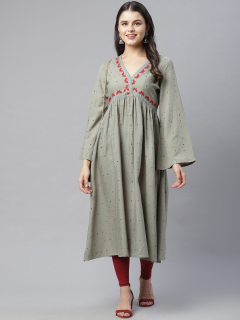 

HERE&NOW Women Sea Green Floral Embroidered Anarkali Kurta
