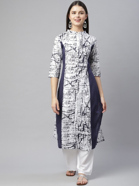 

HERE&NOW Women White & Blue Printed Kurta