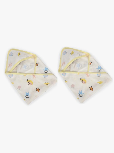 

POKORY Infants Kids Set of 2 Off-White & Yellow Printed Swaddle Clothes
