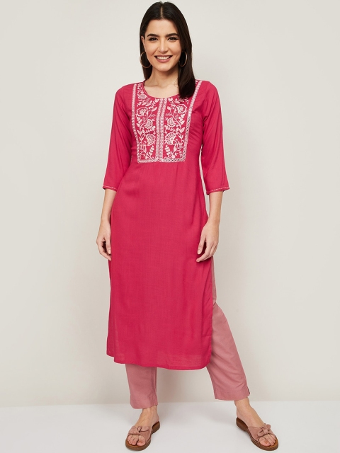 

Melange by Lifestyle Women Fuchsia Embroidered Mirror Work Kurta