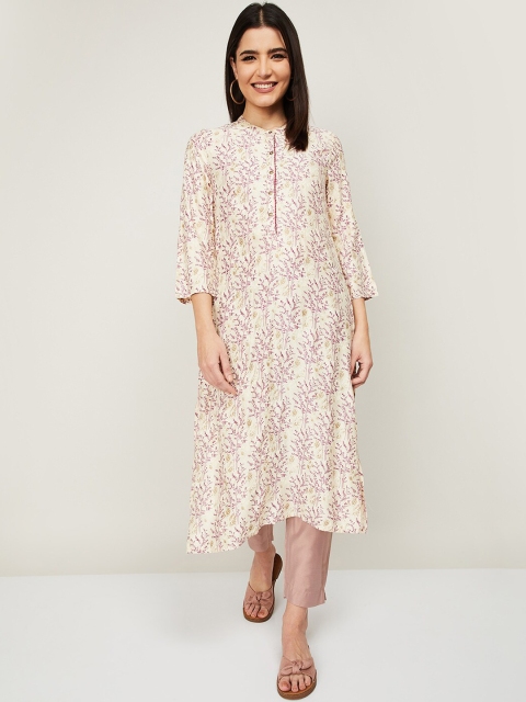 

Melange by Lifestyle Women Beige & Pink Floral Printed Kurta